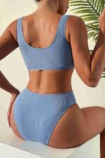 Mavi Fitilli Yüksek Bel Bikini Takımı