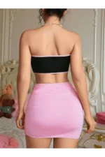 Pembe Fantezi Seksi Ekoseli Büstiyer Takımı VEİLLE1002