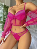 Pembe Fantezi Seksi Tül Detaylı Büstiyer Takımı X53VWBRFV2