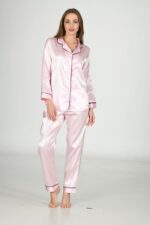 Pudra Biyeli Saten Pijama Takımı