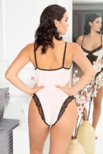 Pudra Fantezi Seksi Dantel Detaylı Penye Bodysuit