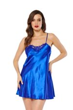 Saks Mavi Fantezi Seksi Saten Gecelik M264