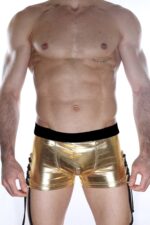 Sarı Fantezi Seksi Deri Görünümlü  Erkek Boxer