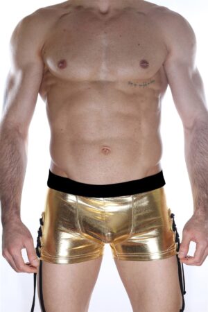 Sarı Fantezi Seksi Deri Görünümlü  Erkek Boxer