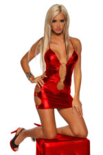 Sarı Fantezi Seksi Deri Sırt ve Göğüs Dekolteli Mini Elbise TP101391