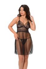 Siyah Fantezi Seksi Dantel Detaylı Transparan Babydoll Takımı