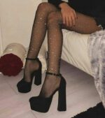 Siyah Fantezi Seksi Fileli Taşlı Jartiyer Çorabı Bb-1105
