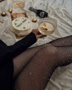 Siyah Fantezi Seksi Fileli Taşlı Jartiyer Çorabı Bb-1105