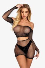 Siyah Fantezi Seksi Fileli Taşlı Vücut Çorabı Bb-1106