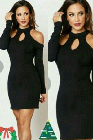 Siyah Fantezi Seksi Omuz Detaylı Mini Elbise TP101312