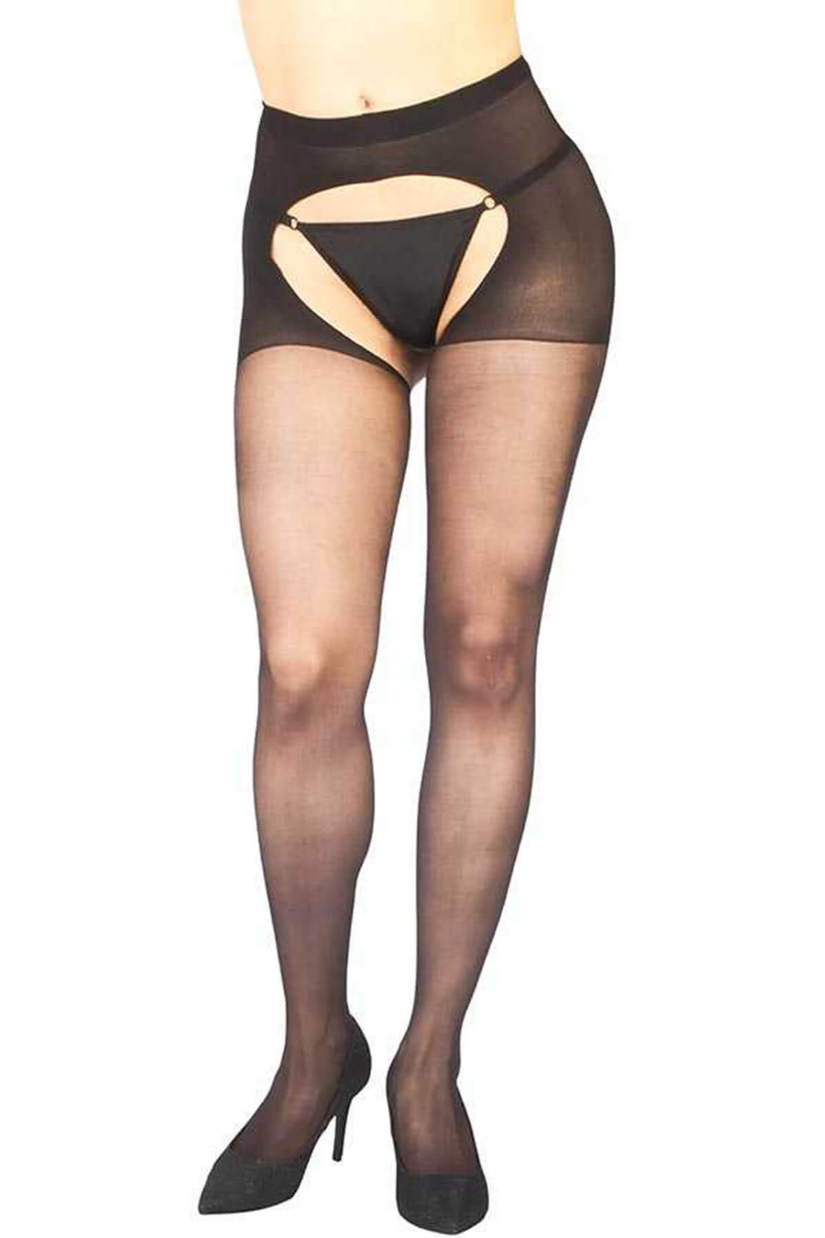 Siyah Fantezi Seksi Özel Bölgesi Açık Transparan Külotlu Çorap Siyah Fantezi Seksi Özel Bölgesi Açık Transparan Külotlu Çorap