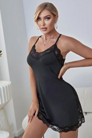 Siyah Fantezi Seksi Transparan Dantelli Boyundan Bağlamalı Babydoll Gecelik