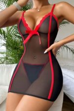 Siyah Fantezi Seksi Transparan İnce Tül Dantel Detaylı Babydoll Gecelik