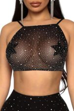 Siyah Fantezi Seksi Transparan Simli Taşlı Büstiyer Mini Etek Takımı 3003693