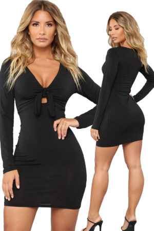 Siyah Fantezi Seksi Uzun Kollu Mini Elbise TP101547