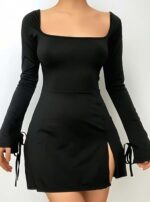 Siyah Fantezi Seksi Yırtmaçlı Mini Elbise QYM0GEQZBC