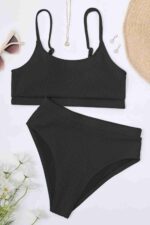 Siyah Fitilli Yüksek Bel Bikini Takımı