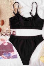 Siyah Fitilli Yüksek Bel Bikini Takımı