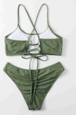 Yeşil Büzgülü Sırt Bağlamalı Bikini Takımı