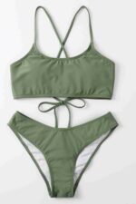Yeşil Büzgülü Sırt Bağlamalı Bikini Takımı