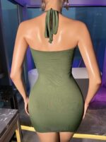 Yeşil Fantezi Seksi Dekolteli Mini Elbise HCQY1GXDXS