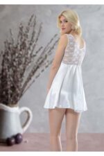 Beyaz Fantezi Seksi Dantel Detaylı Saten Babydoll Gecelik M-395