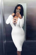 Beyaz Fantezi Seksi Uzun Kollu Göğüs Dekolteli Mini Elbise