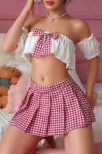 Bordo Fantezi Seksi Kurdele Detaylı Büstiyer Mini Etek Takımı