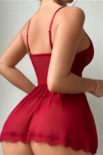 Bordo Fantezi Seksi Örgü Detaylı Babydoll Gecelik 15907.6.S/M