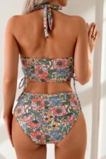 Çiçek Desenli Dolgusuz Desteksiz Kaplı Pedli Yüksek Bel Bikini Takımı M-9023