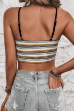 Çok Renkli Çizgi Desenli Askılı Crop Bluz