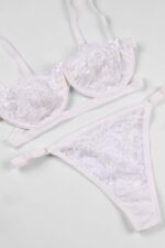 Ekru Fantezi Seksi Transparan Dantelli Sütyen Takımı