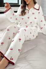 Ekru Kiraz Baskılı Pamuklu Pijama Takımı 7083
