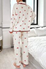 Ekru Kiraz Baskılı Pamuklu Pijama Takımı 7083