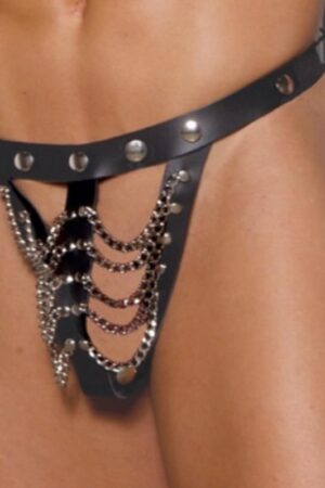 Erkek Siyah Fantezi Seksi Zincir Detaylı Deri Harness String BC5419