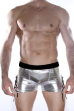 Gri Fantezi Seksi Deri İp Tasarımlı Erkek Boxer