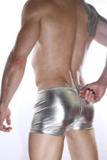 Gümüş Rengi Seksi Deri Arkası Fermuarlı Erkek Boxer DM012112