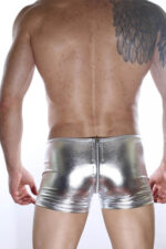 Gümüş Rengi Seksi Deri Arkası Fermuarlı Erkek Boxer DM012112