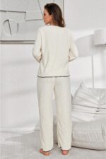 Kadın Bej Pamuklu Düğmeli Pijama Takımı 7079