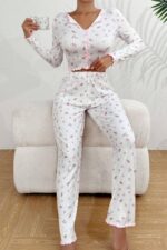 Kadın Beyaz Pamuklu Fiyonk Detaylı Crop Pijama Takımı 7077