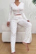 Kadın Beyaz Pamuklu Fiyonk Detaylı Crop Pijama Takımı 7077