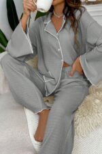 Kadın Gri Uzun Kollu Pijama Takımı 7053.67.S