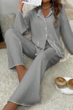 Kadın Gri Uzun Kollu Pijama Takımı 7053.67.S
