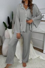 Kadın Gri Uzun Kollu Pijama Takımı 7053.67.S