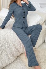 Kadın Mavi Uzun Kollu Pamuklu Pijama Takımı 7095