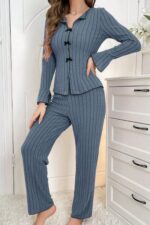 Kadın Mavi Uzun Kollu Pamuklu Pijama Takımı 7095