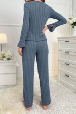Kadın Mavi Uzun Kollu Pamuklu Pijama Takımı 7095