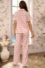 Kadın Pembe Kiraz Desenli Düğmeli Pijama Takımı 7035