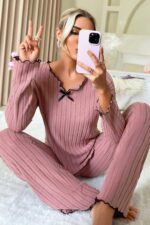 Kadın Pembe Pamuk Pijama Takımı 7067.19.S