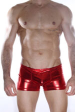 Kırmızı Fantezi Seksi Deri Arkası Fermuarlı Erkek Boxer DM012113